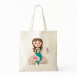 Cute mermaid sitting on a rock with seahorse bag