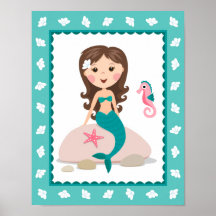 Cute mermaid wall art print for girls rooms