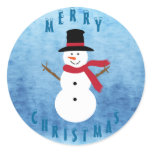 Cute Merry Christmas Snowman Round Stickers