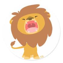 Cute Mighty  Roaring Lion Cartoon round sticker