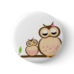 Cute mom and baby owl button