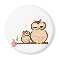 Cute mom and baby owl fridge magnets