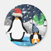 Cute Mommy & Baby Santa Penguins Fridge Magnets
