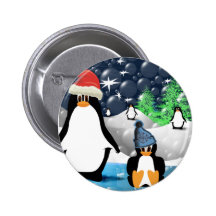 Cute Mommy & Baby Santa Penguins Pins