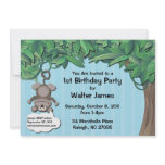 Cute Monkey Jungle Birthday Party Blue Invitation
