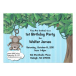 Cute Monkey Jungle Birthday Party Blue Invitation