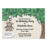 Cute Monkey Jungle Birthday Party Tan Invitation