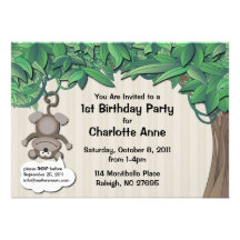Cute Monkey Jungle Birthday Party Tan Invitation
