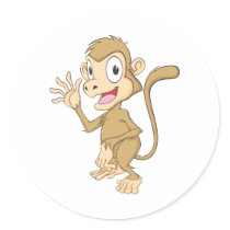 Cute Monkey Waving Hand Hi Hello Goodbye Round Sticker