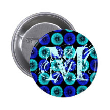 Cute Monogram Letter M Blue Dandelions Button