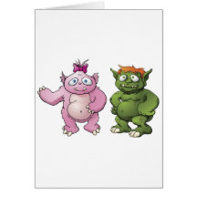 Cute monster cartoon characters greeting card