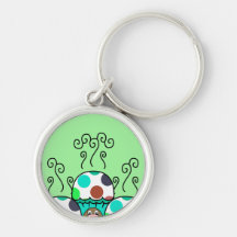 Cute Monster With Cyan And Blue Polkadot Cupcakes Key Chain