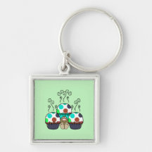 Cute Monster With Cyan And Blue Polkadot Cupcakes Key Chains
