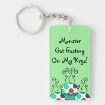 Cute Monster With Cyan And Blue Polkadot Cupcakes Acrylic Keychains