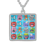 Cute Monsters on Blue Background Jewelry