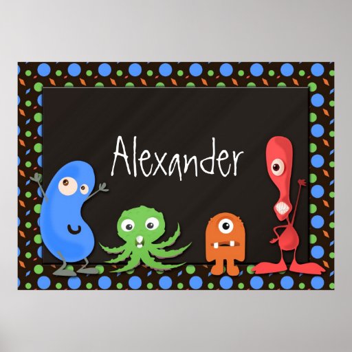 Cute Monsters with Dark Brown Background Poster
