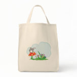 cute mouse sitting on mushroom with flowers tote bag