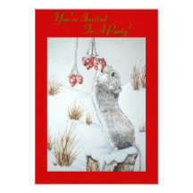 Cute mouse snow scene cute wildlife art invite