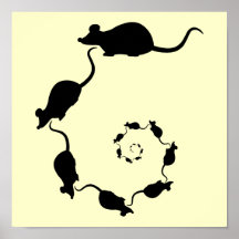 Cute Mouse Spiral. Black Mice on Cream. Print