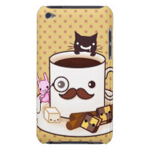 Cute moustache coffee cup with kawaii animals iPod Case-Mate cases