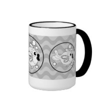 Cute mug with pattern waves and cartoon fish