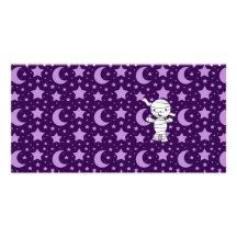 Cute mummy purple stars and moons pattern photo card template