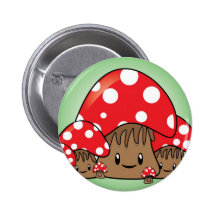 Cute Mushrooms on green background Pinback Buttons