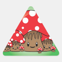 Cute Mushrooms on green background Triangle Sticker
