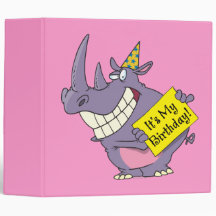 cute my birthday rhino party celebration cartoon 3 ring binders
