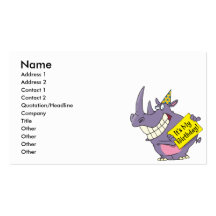 cute my birthday rhino party celebration cartoon business card