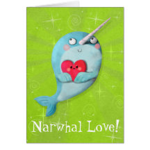 Cute Narwhal with Heart Greeting Cards