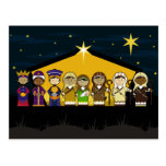 Cute Nativity Characters at Barn by Night Post Card