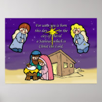 Cute Nativity Scene Christmas Poster