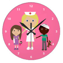 Cute Nurse & Children Pink Clock