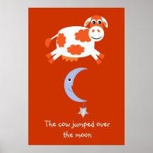 Cute Orange Cow Jumped Over The Moon Print