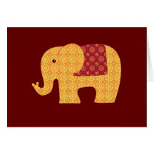 Cute Orange Flower Elephant on Red Greeting Cards