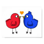 cute orange heart love birds posters