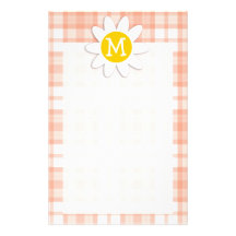 Cute Orange Plaid; Daisy Personalized Stationery