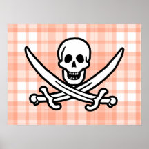 Cute Orange Plaid Jolly Roger Poster