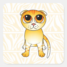 Cute Orange Scottish Fold Cat Cartoon Square Stickers