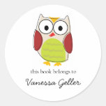 Cute Owl Bookplate Labels Round Stickers