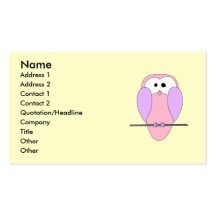 Cute Owl Cartoon. Pink Business Cards