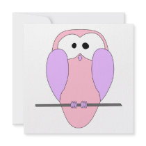 Cute Owl Cartoon. Pink Personalized Invitations