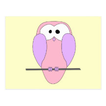 Cute Owl Cartoon. Pink Postcard