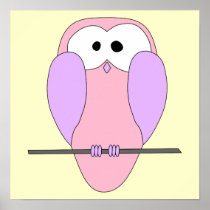 Cute Owl Cartoon. Pink Poster