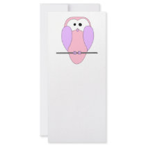 Cute Owl Cartoon. Pink Rack Card Design