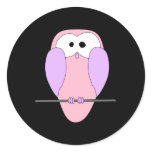 Cute Owl Cartoon. Pink Round Sticker