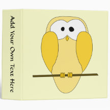 Cute Owl Cartoon. Yellow. Binder