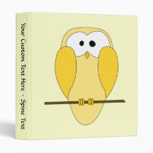 Cute Owl Cartoon. Yellow. Binders