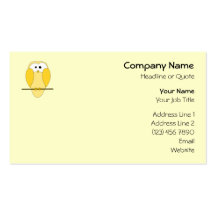 Cute Owl Cartoon. Yellow. Business Card